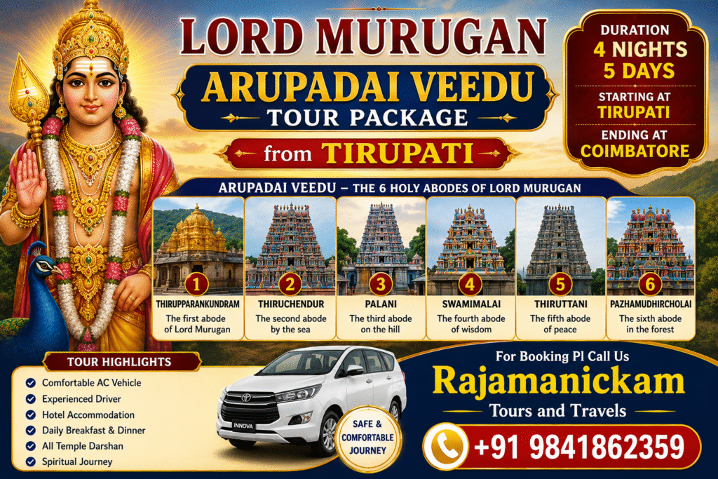 Arupadai Veedu Tour Package from Tirupati