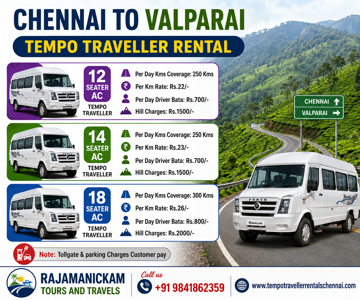 Understanding-Chennai to Valparai Tempo Traveller Price Per Km Rate